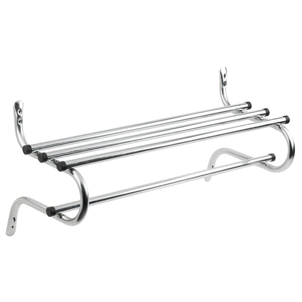 A zinc-plated metal CSL wall mount coat rack with a hanging bar.