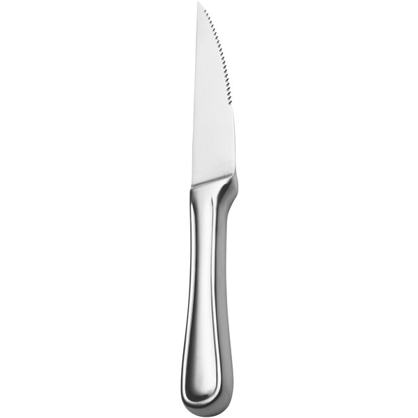 A Bon Chef stainless steel knife with a silver hollow handle.
