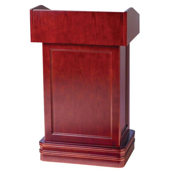 A wooden Aarco restaurant podium on a wooden base.