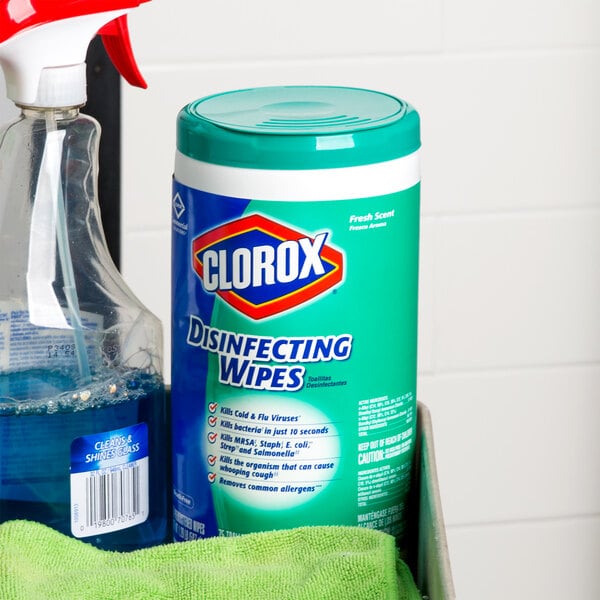 A close-up of a container of Clorox disinfecting wipes.