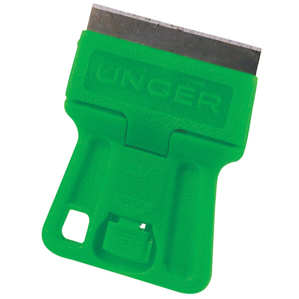 A green plastic Unger mini scraper with a black handle.