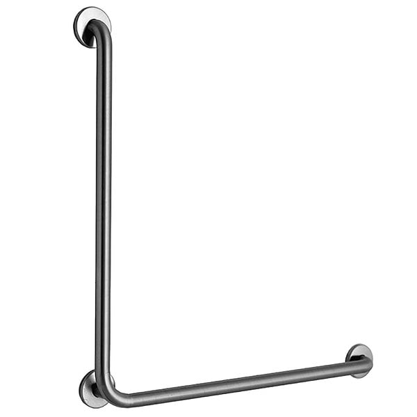 A stainless steel 90 degree grab bar with a peened finish.