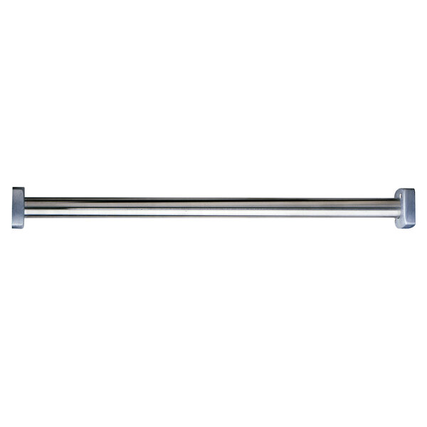 A stainless steel Bobrick shower curtain rod.