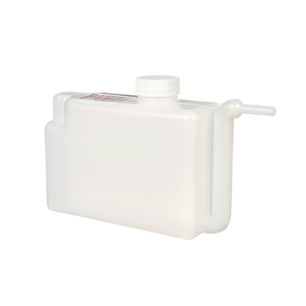 A white plastic container with a handle and a lid containing Manitowoc Ice sanitizer.