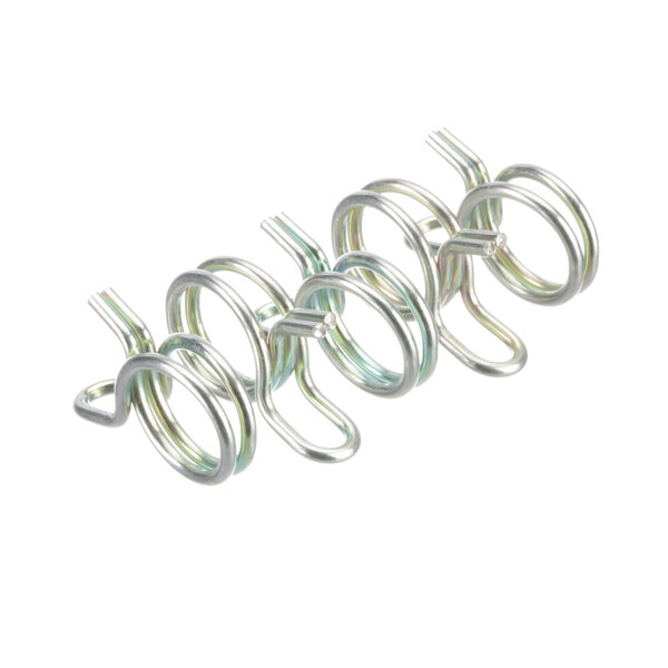 A pack of five metal hose clamps with spirals.