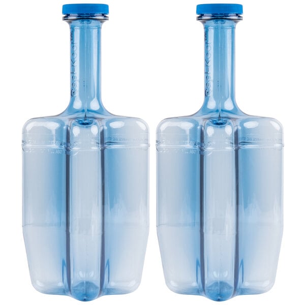 Two blue plastic San Jamar Rapi-Kool cooling paddles with blue lids.