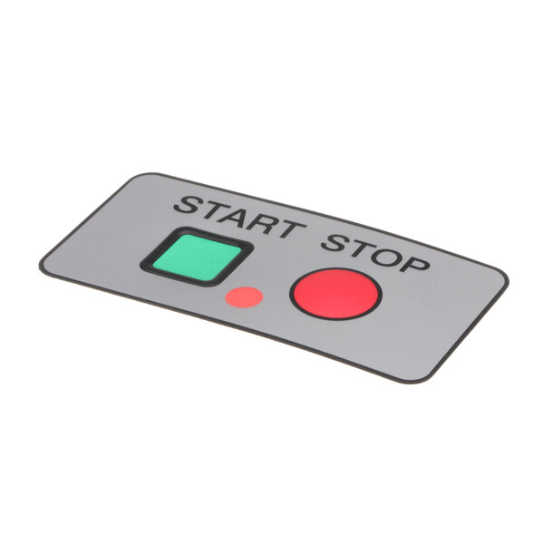 A grey rectangular switch cover with red and green buttons.