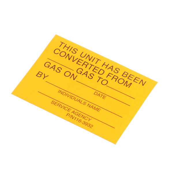 A yellow label with black text reading "This unit has been converted to gas." for a Southbend range.