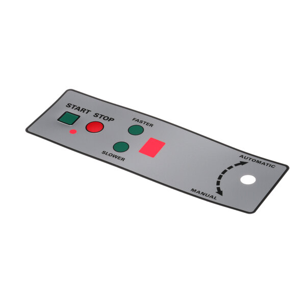 A grey rectangular Globe switch cover with red, green and black buttons.