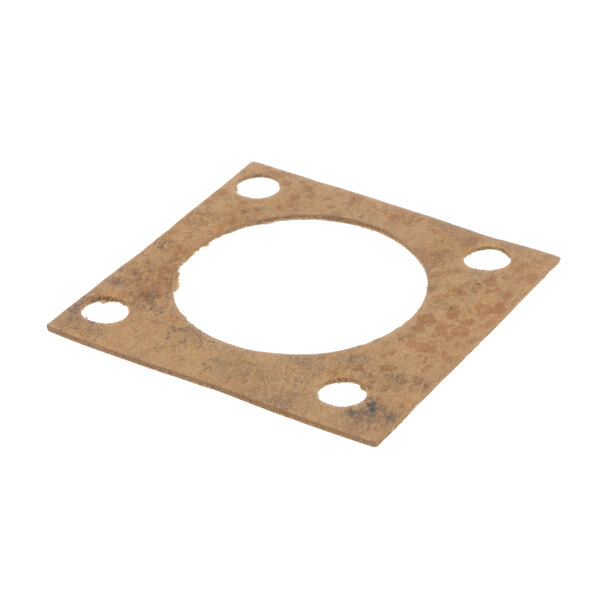 A brown circular gasket with holes on it.