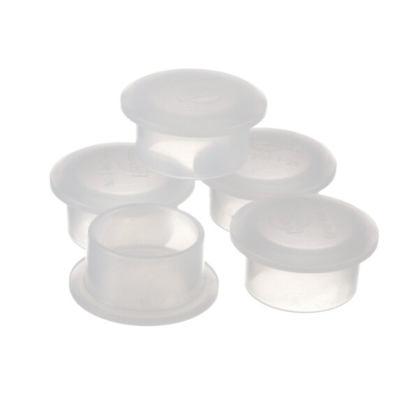 A stack of five Rational plastic plug containers.