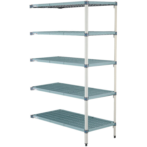 A MetroMax Q add-on unit with four metal shelves.