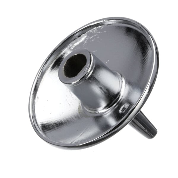 A close-up of a silver metal US Range valve knob with a round base.