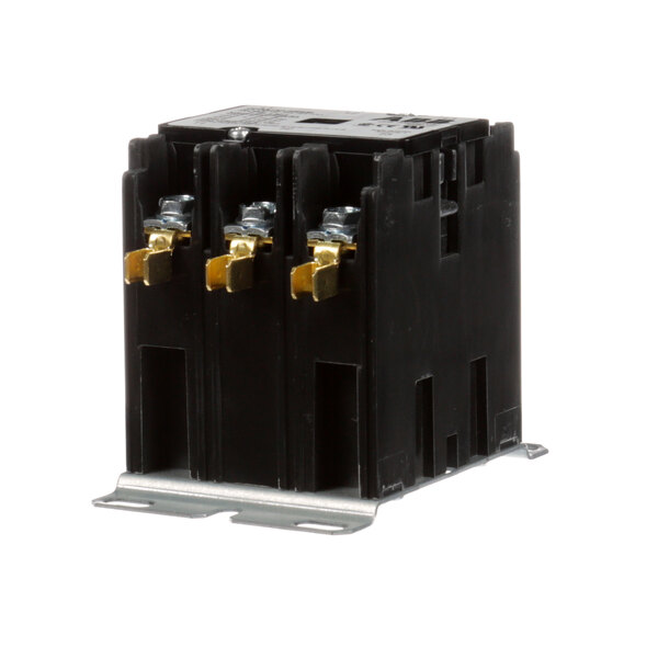 A black rectangular Bally contactor with gold and silver metal parts.