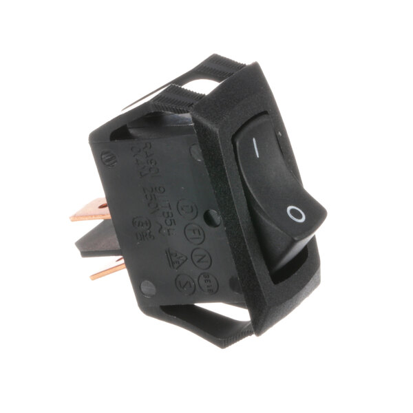 A black Multiplex rocker switch with white text.