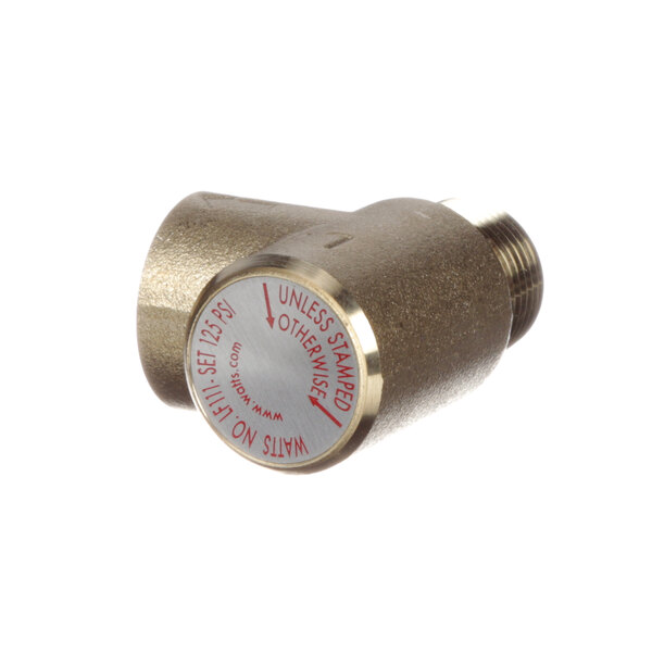A close-up of a brass Hatco pressure relief valve.