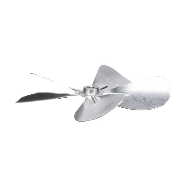 A close-up of a silver Grindmaster Cecilware fan blade propeller.