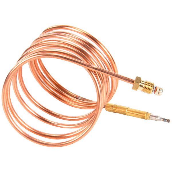 An Electrolux thermocouple with a copper wire and metal screw connector.