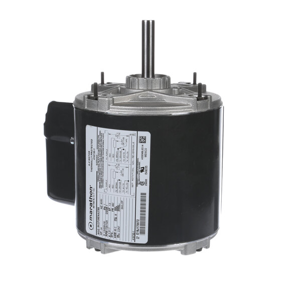 A black and silver electric motor with a white cover.