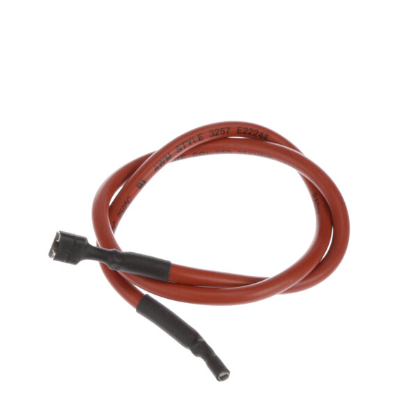 An 18 inch red cable with black ends.