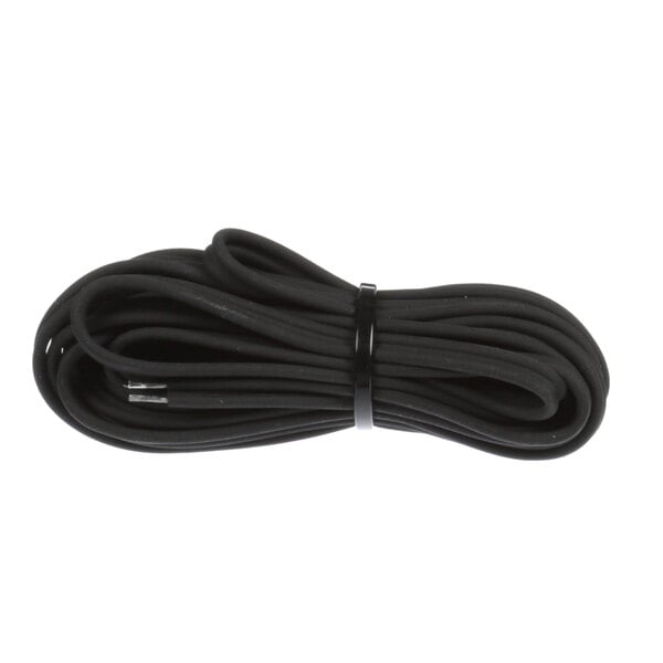 A black wire wrapped in a black rubber cord.