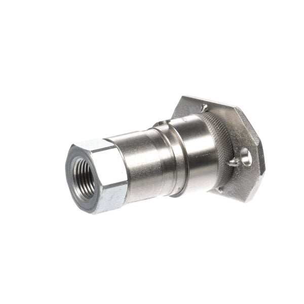 A stainless steel Quick Release Coupler threaded pipe fitting with a nut.