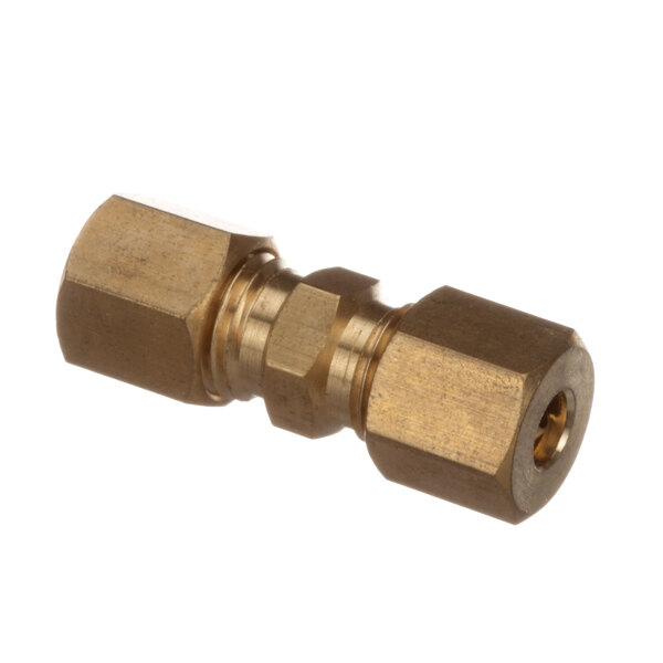 A brass threaded female connector for a Garland range.
