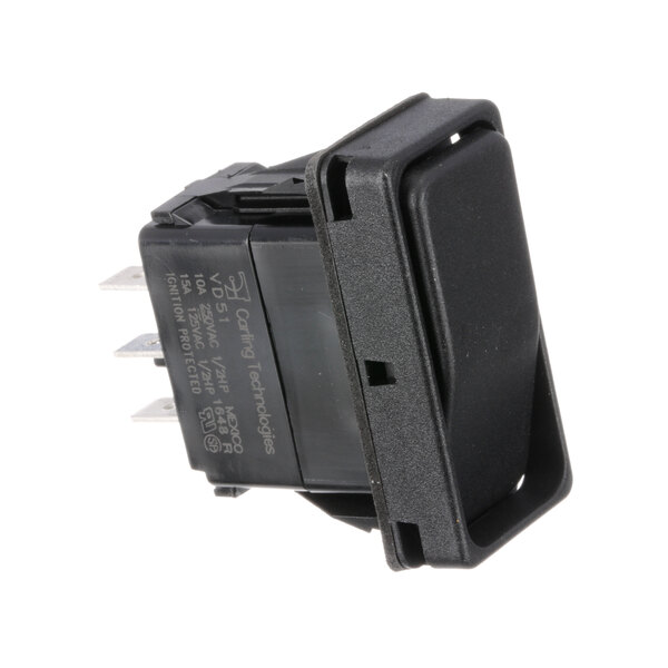 A close-up of a black Giles Pump Switch with a plastic cover.