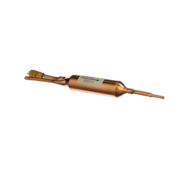 A Duke 216616 copper filter drier with a metal tube.