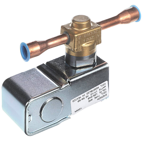A Norlake solenoid valve with a copper pipe connection and brass handle.