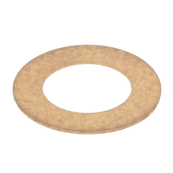 A close-up of a round brown gasket with a white circle inside.