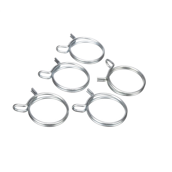 Several Rational hose clamps with a silver finish on a white background.