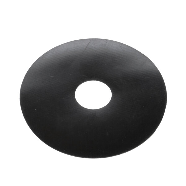 A black rubber slinger washer with a hole in the center.