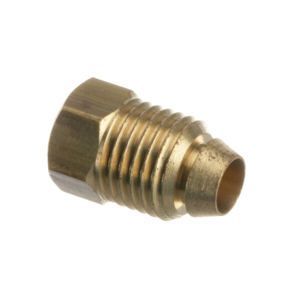 A close-up of a brass threaded male fitting for an American Range.