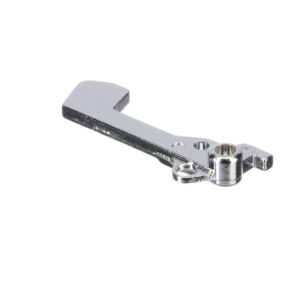 A silver metal Panasonic door key with holes.