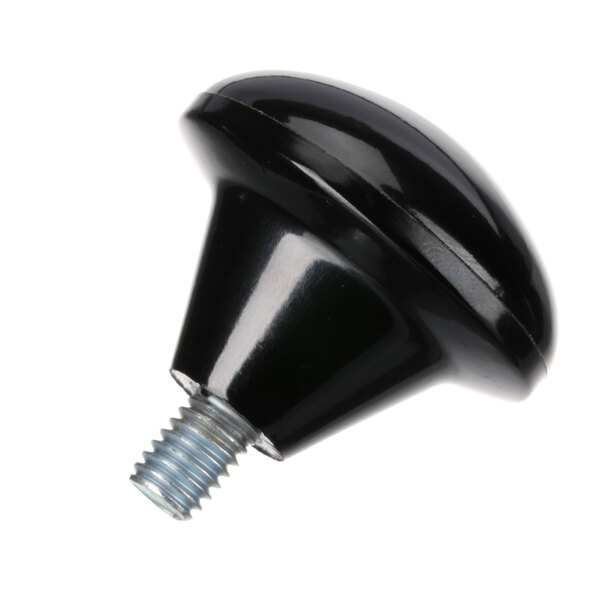 A black plastic Mannhart knob with a screw.