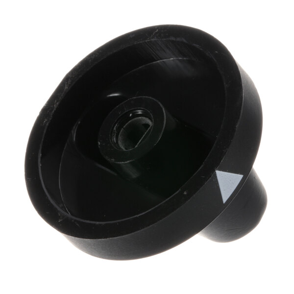 A close up of a black American Range timer knob with a white arrow.