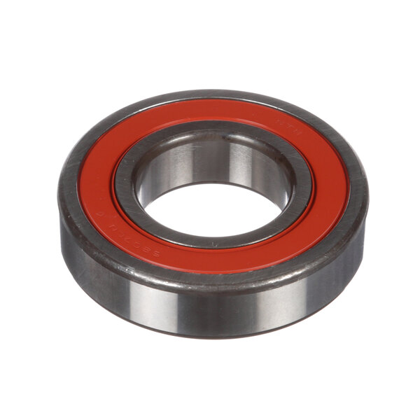 A close-up of a Hobart ball bearing with red rubber seal.