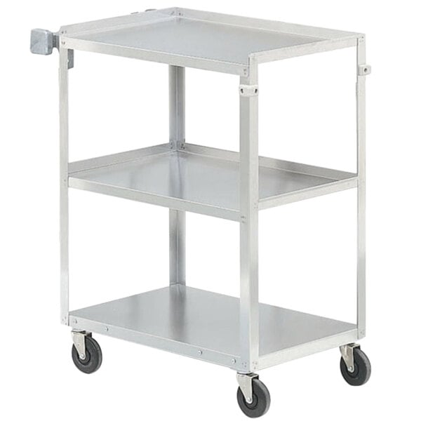 A silver Vollrath utility cart with wheels.