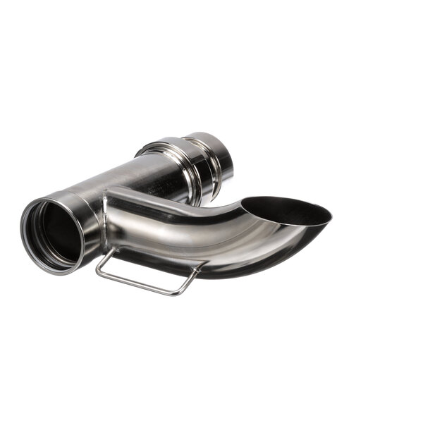 A stainless steel Pitco drain line spout with a metal handle.