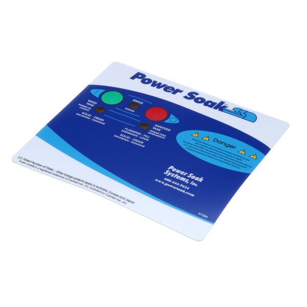 A blue and white paper overlay with the text "Power Soak" and "Start/Stop"
