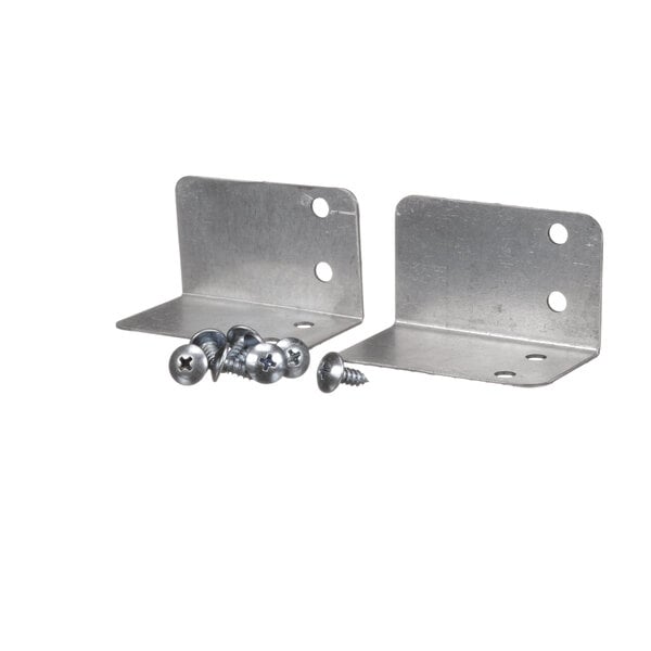 A Bakers Pride stainless steel stacking kit corner with screws.