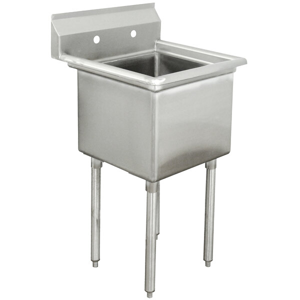 A stainless steel Advance Tabco 1 compartment sink with two legs.