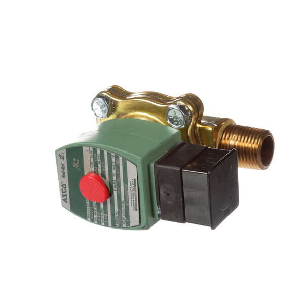 A green and black Salvajor solenoid valve with a red button.