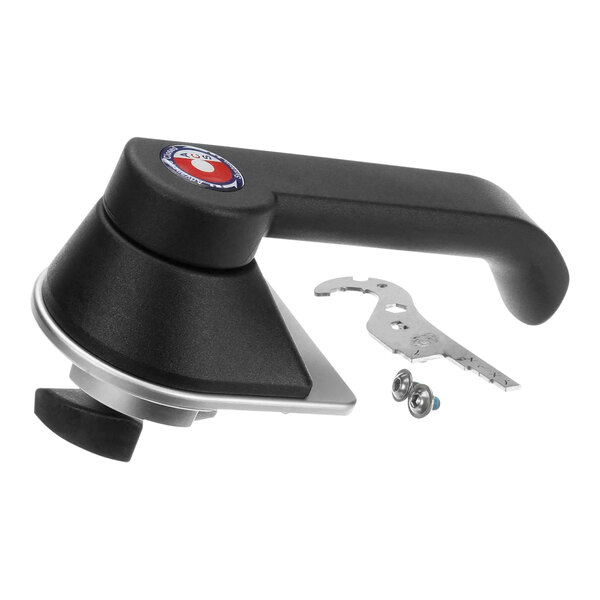 A black and silver Convotherm door handle tool with screws.