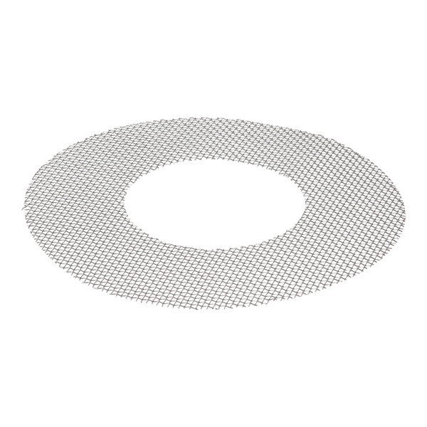 A circular metal mesh on a white background.