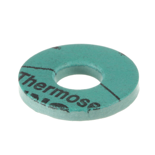 A close-up of a teal round ProLuxe thermoseal washer.