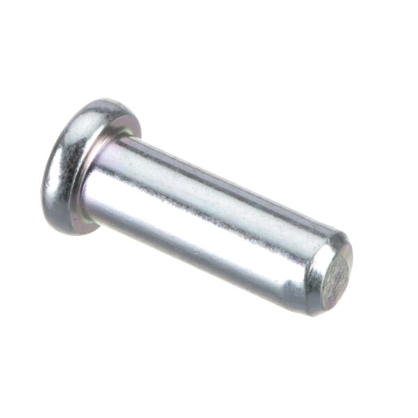 A close-up of a metal bolt with a white background.