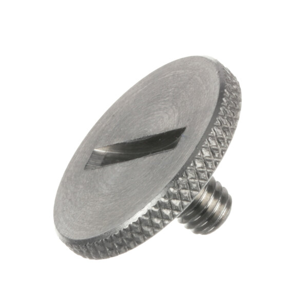 A close-up of a Fagor Commercial screw with a metal nut on top.