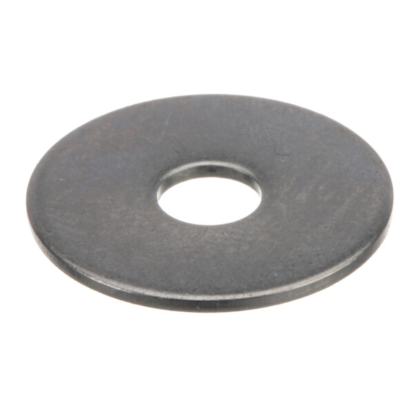 A close-up of a Hobart round metal washer with a hole in the center.